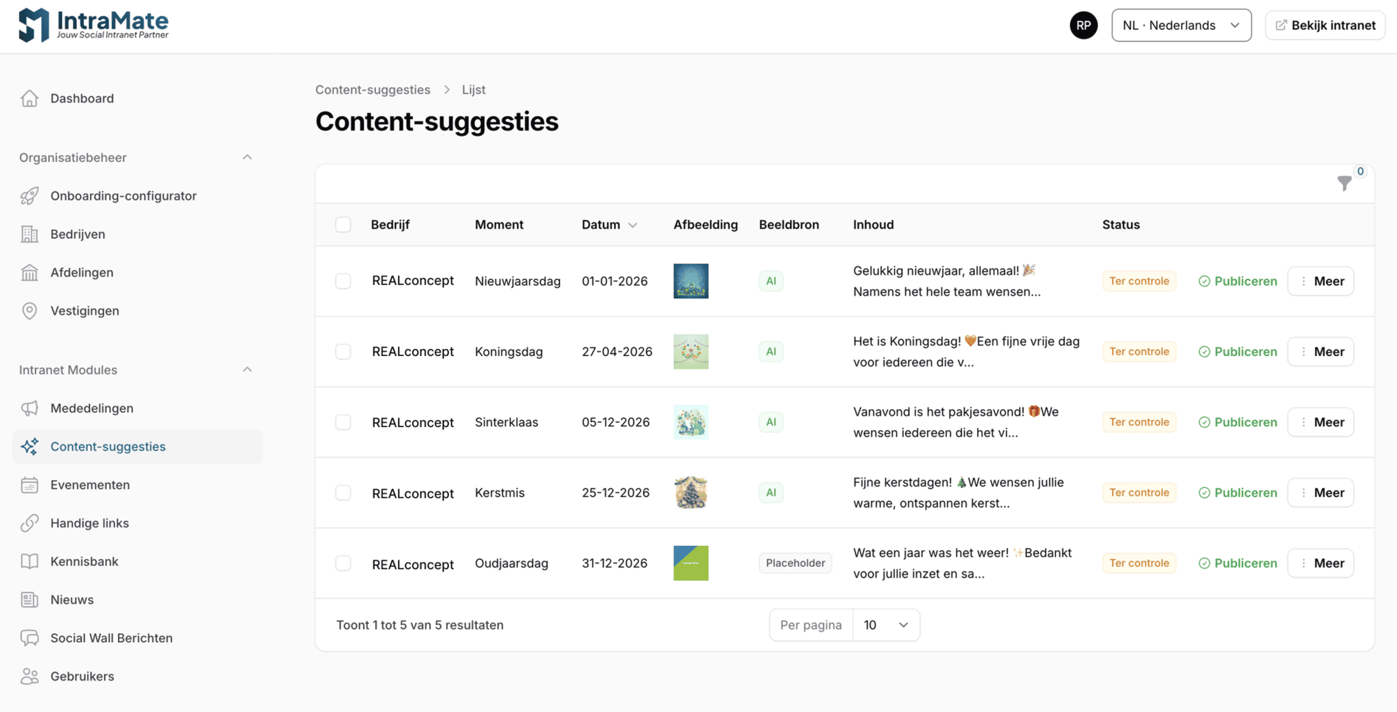 Content-suggesties in het IntraMate beheer